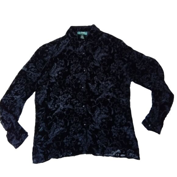 Ralph Lauren Button Up Blouse Top Rayon Silk Women's Small Lace See Thru Black - Picture 1 of 7